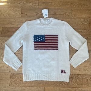 Ralph Lauren Purple Label Cashmere Flag Sweater Cream White USA Olympics $1698